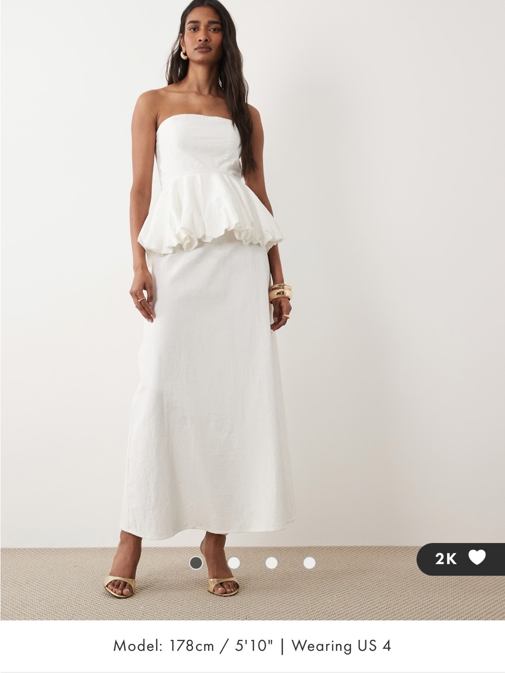 ASOS 4th & Reckless cotton bandeau peplum waist detail maxi dress in white
